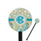 Teal Circles & Stripes 5.5" Round Plastic Stir Sticks - Black - Single Sided (Personalized)