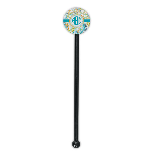 Teal Circles & Stripes Black Plastic 5.5" Stir Stick - Round - Single Stick