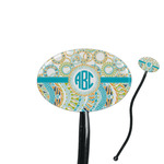 Teal Circles & Stripes 7" Oval Plastic Stir Sticks - Black - Single Sided (Personalized)