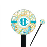 Teal Circles & Stripes 7" Round Plastic Stir Sticks - Black - Single Sided (Personalized)