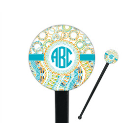 Teal Circles & Stripes 7" Round Plastic Stir Sticks - Black - Double Sided (Personalized)