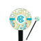 Teal Circles & Stripes 7" Round Plastic Stir Sticks - Black - Single Sided (Personalized)