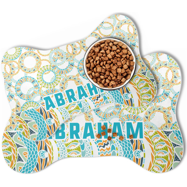 Teal Circles & Stripes Bone Shaped Dog Mats - MAIN