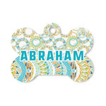 Teal Circles & Stripes Bone Shaped Dog ID Tag - Small (Personalized)