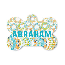 Teal Circles & Stripes Bone Shaped Dog ID Tag - Small (Personalized)