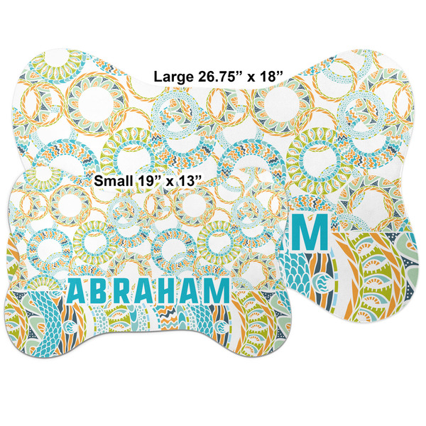 Teal Circles & Stripes Bone Shaped Mat Comparison