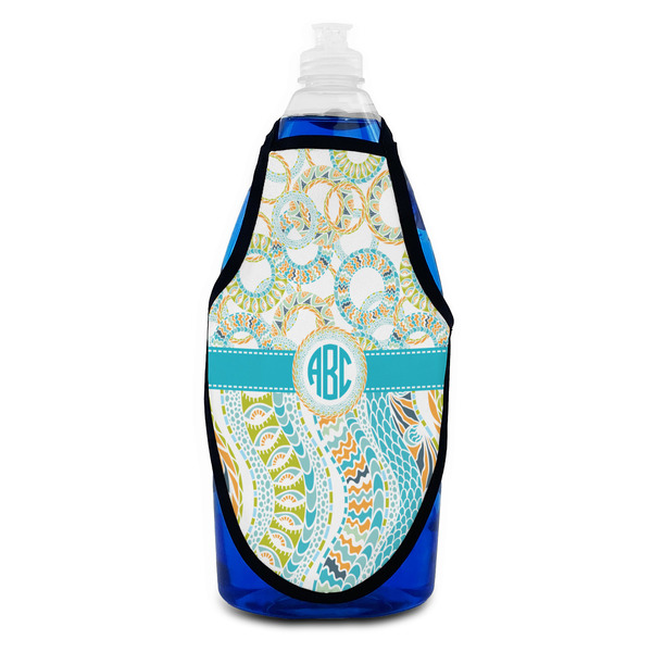 Teal Circles & Stripes Bottle Apron - Soap - FRONT