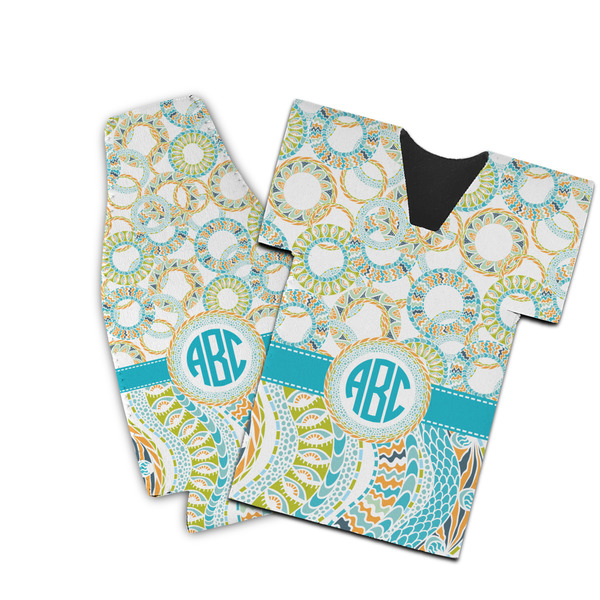 Custom Teal Circles & Stripes Bottle Cooler (Personalized)