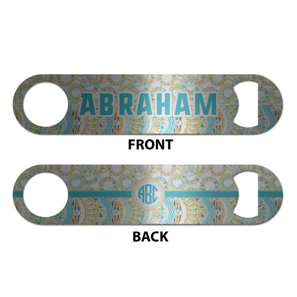 Teal Circles & Stripes Bottle Opener - Front & Back