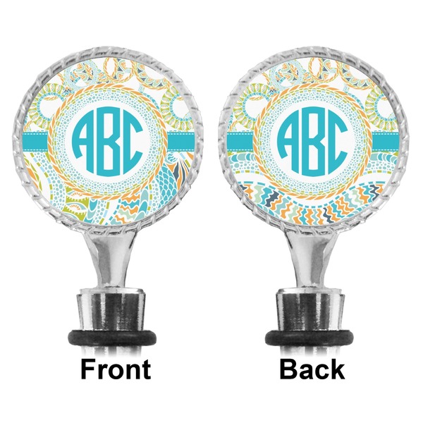 Teal Circles & Stripes Bottle Stopper - Front and Back