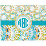 Teal Circles & Stripes Woven Fabric Placemat - Twill w/ Monogram