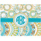 Teal Circles & Stripes Woven Fabric Placemat - Twill w/ Monogram