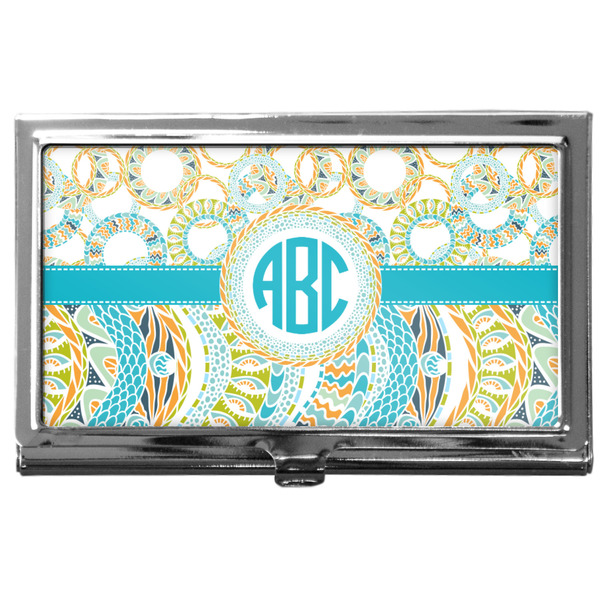 Custom Teal Circles & Stripes Business Card Case
