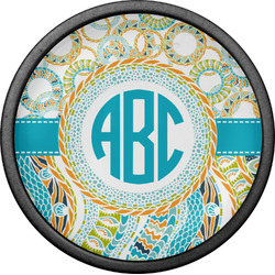 Teal Circles & Stripes Cabinet Knob (Black) (Personalized)