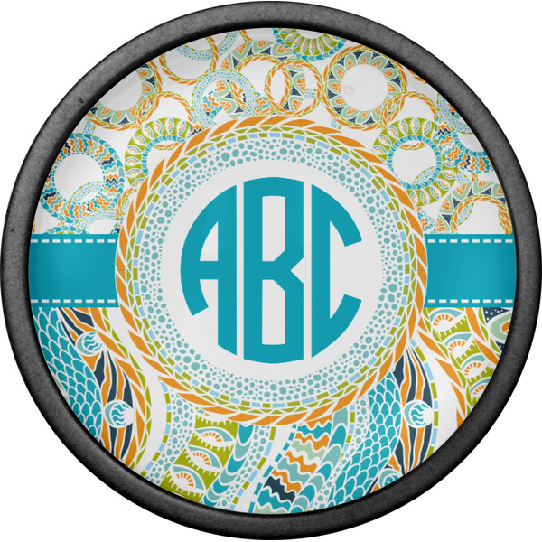 Teal Circles & Stripes Cabinet Knob - Black - Front