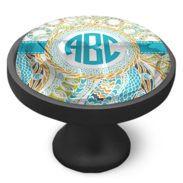 Teal Circles & Stripes Cabinet Knob - Black - Side