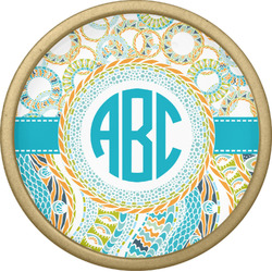 Teal Circles & Stripes Cabinet Knob - Gold (Personalized)