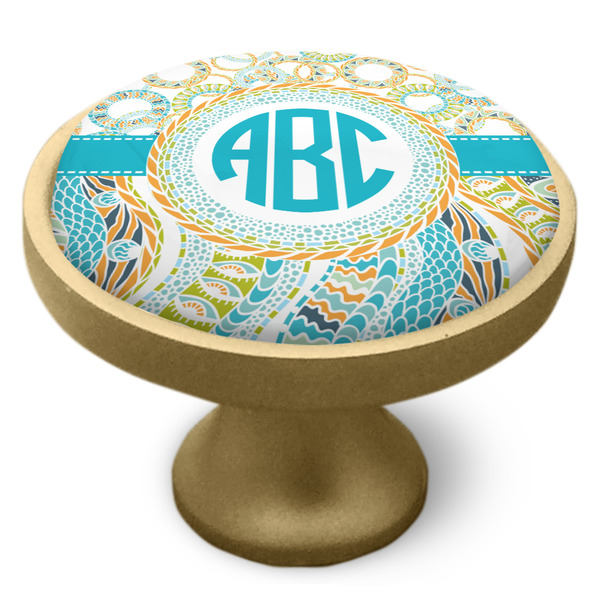 Teal Circles & Stripes Cabinet Knob - Gold - Side