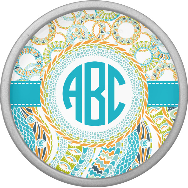 Teal Circles & Stripes Cabinet Knob - Nickel - Front