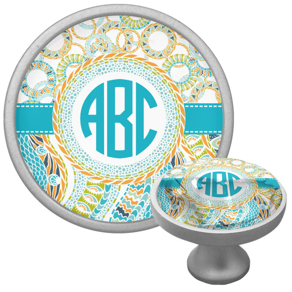 Custom Teal Circles & Stripes Cabinet Knob (Silver) (Personalized)