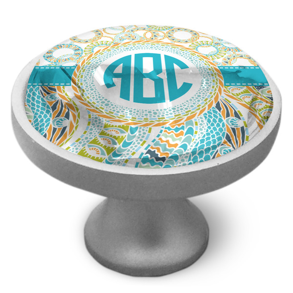 Custom Teal Circles & Stripes Cabinet Knob (Personalized)
