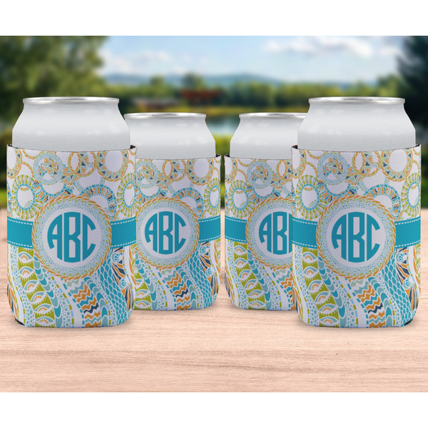 Teal Circles & Stripes Can Sleeve - LIFESTYLE