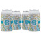 Teal Circles & Stripes Can Cooler (12 oz) - Set of 4 w/ Monogram