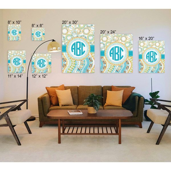 Teal Circles & Stripes Canvas Prints - Multiple Sizes