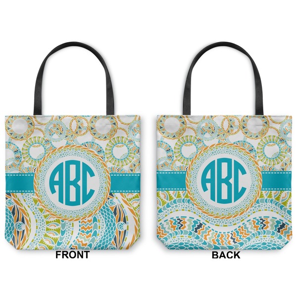 Teal Circles & Stripes Canvas Tote - Front and Back