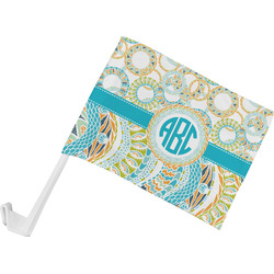 Teal Circles & Stripes Car Flag - Small w/ Monogram