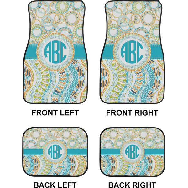 Teal Circles & Stripes Car Floor Mats Set (2F + 2B)