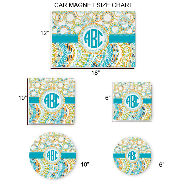 Teal Circles & Stripes Car Magnets - SIZE CHART