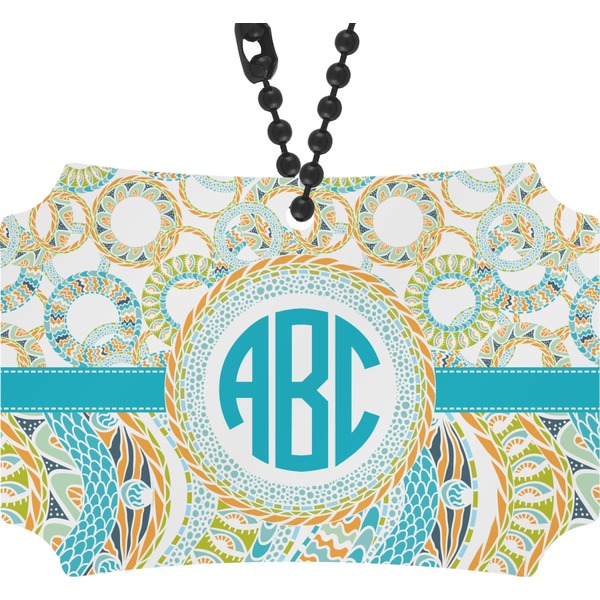 Custom Teal Circles & Stripes Rear View Mirror Ornament (Personalized)