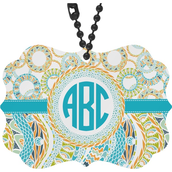 Custom Teal Circles & Stripes Rear View Mirror Charm (Personalized)