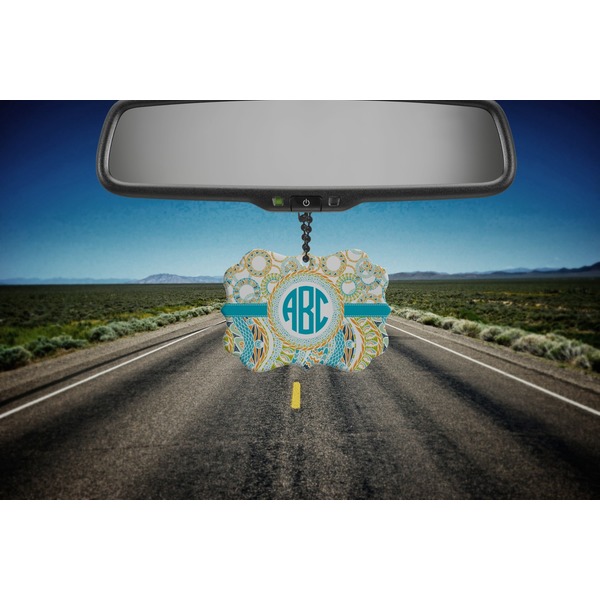 Teal Circles & Stripes Car Ornament (Road)