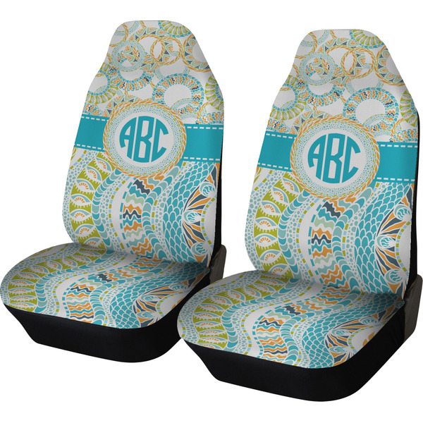 Custom Teal Circles & Stripes Car Seat Covers (Set of Two) (Personalized)