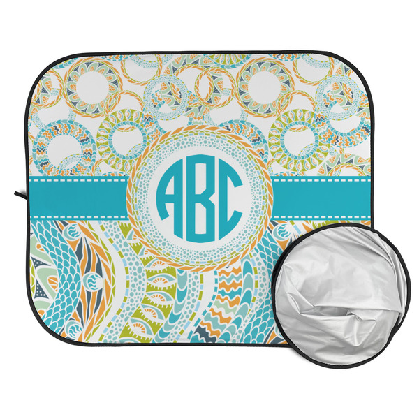Teal Circles & Stripes Car Sun Shades - FOLDED & UNFOLDED