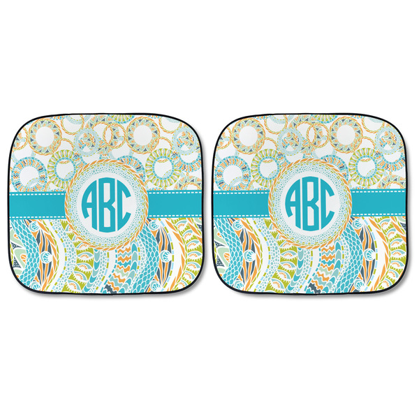 Teal Circles & Stripes Car Sun Shades - FRONT
