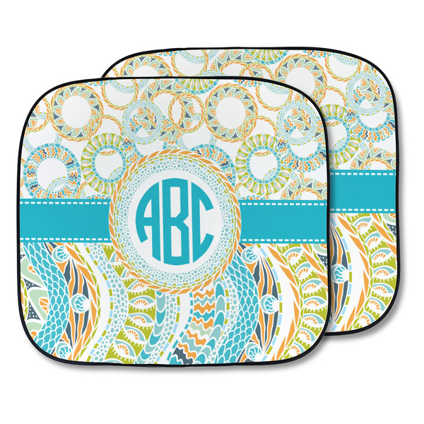 Custom Teal Circles & Stripes Car Sun Shade - Two Piece (Personalized)