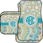Teal Circles & Stripes Car Floor Mats Set - 2 Front & 2 Back (Personalized)