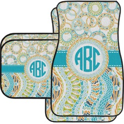 Teal Circles & Stripes Car Floor Mats Set - 2 Front & 2 Back (Personalized)
