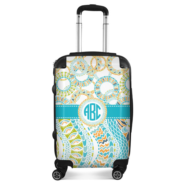 Custom Teal Circles & Stripes Suitcase - 20" Carry On (Personalized)