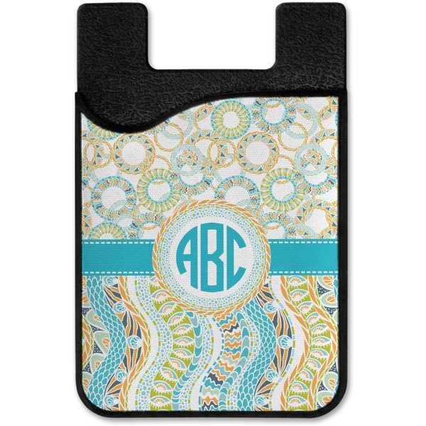 Teal Circles & Stripes Cell Phone Credit Card Holder