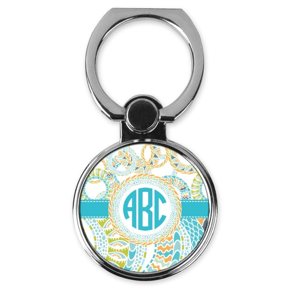 Custom Teal Circles & Stripes Cell Phone Ring Stand & Holder (Personalized)
