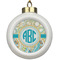 Teal Circles & Stripes Ceramic Ball Ornament (Personalized)