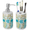Teal Circles & Stripes Ceramic Bathroom Accessories Set (Personalized)