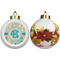 Teal Circles & Stripes Ceramic Christmas Ornament - Poinsettias (APPROVAL)