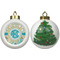 Teal Circles & Stripes Ceramic Christmas Ornament - X-Mas Tree (APPROVAL)