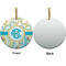 Teal Circles & Stripes Ceramic Flat Ornament - Circle Front & Back (APPROVAL)