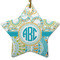 Teal Circles & Stripes Ceramic Flat Ornament - Star (Front)